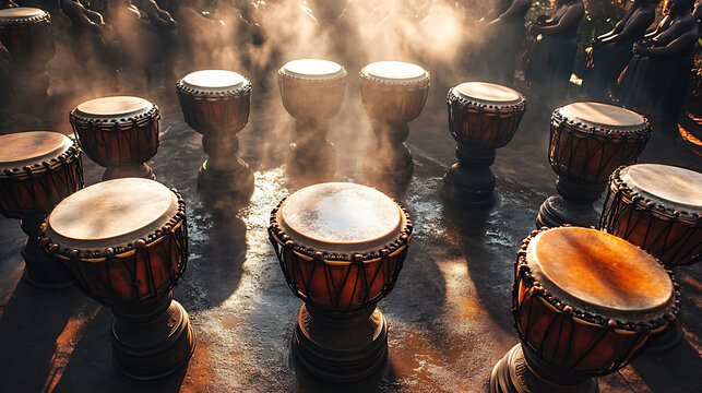 Tribal musicians playing traditional drums at a Raipur village festival