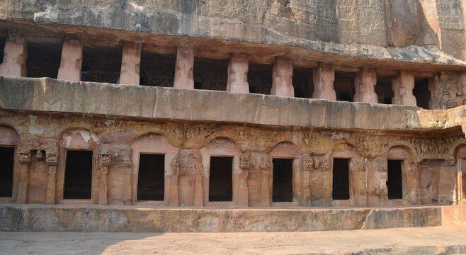 Udayagiri and Khandagiri Caves in Bhubaneswar, ancient Jain rock-cut monasteries with intricate carvings
