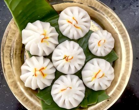 Steamed Ukdiche Modak, a sweet dumpling offered during Ganesh Chaturthi in Ratnagiri.