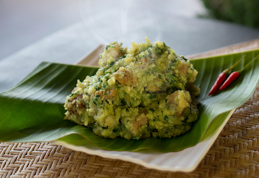 It is a pork dish flavored with spices.