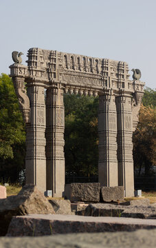 Ornate Warangal Gate, an ancient entrance adorned with intricate carvings.