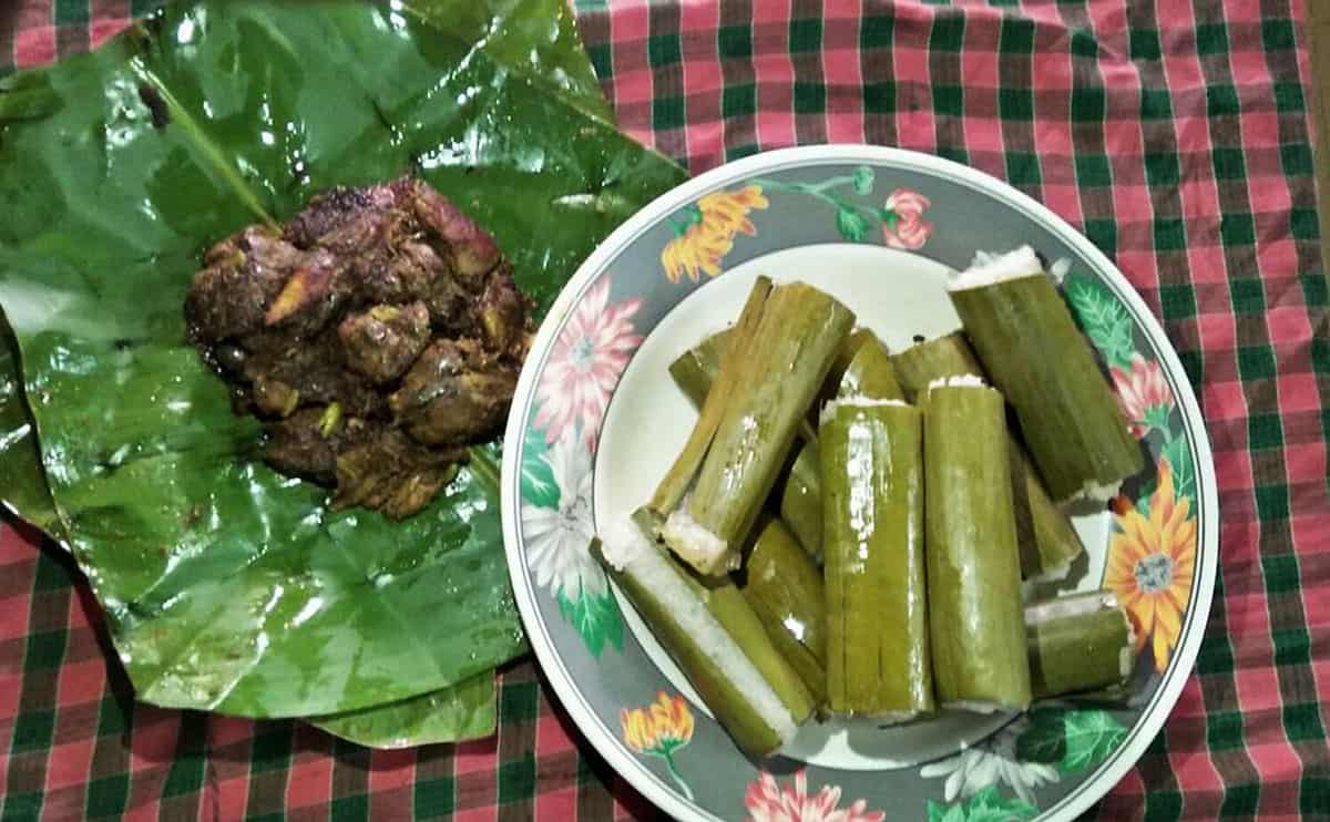 In silchar, This is a unique rice dish made in bamboo