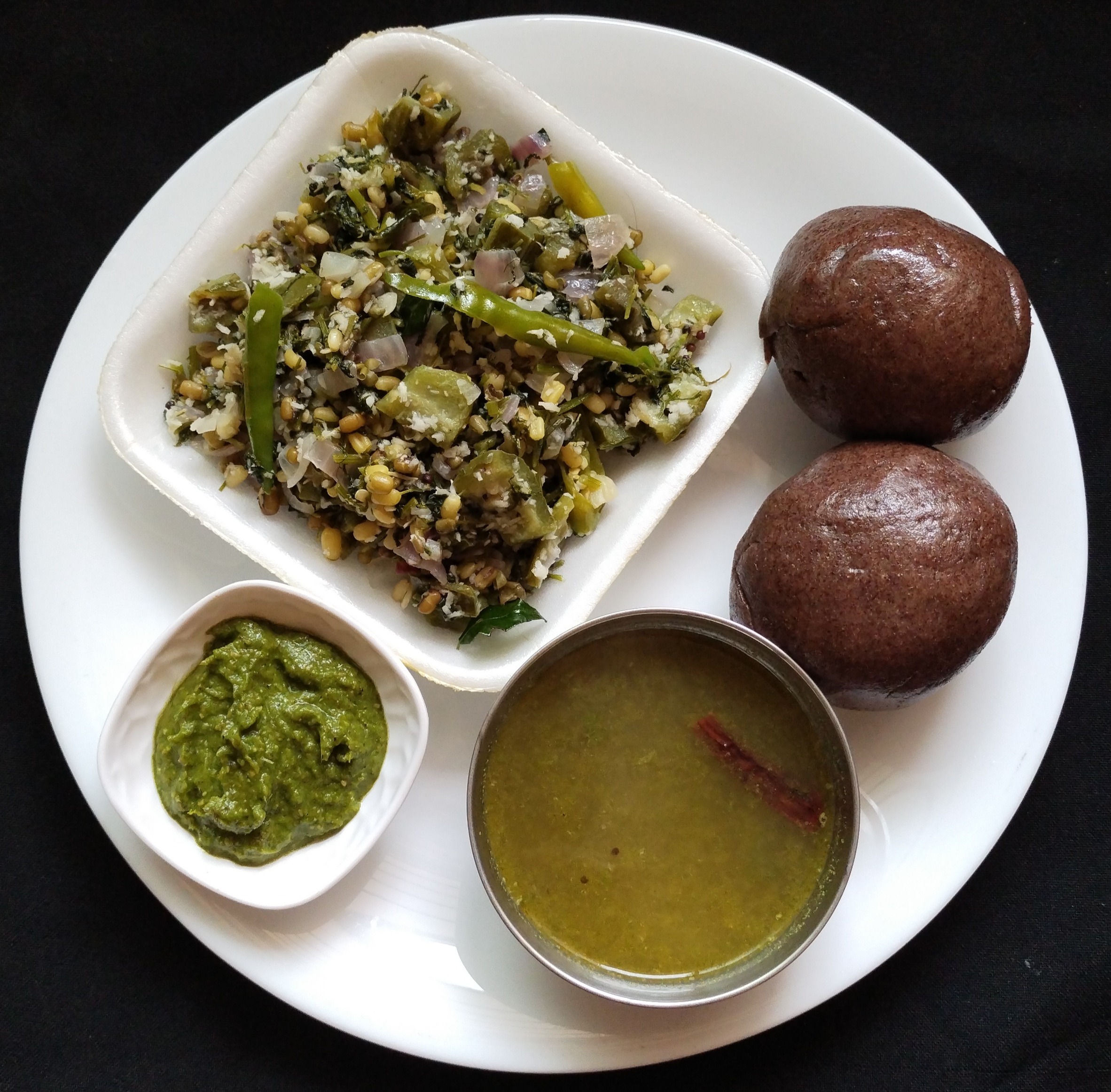 Traditional Ragi Mudde served with spicy curry