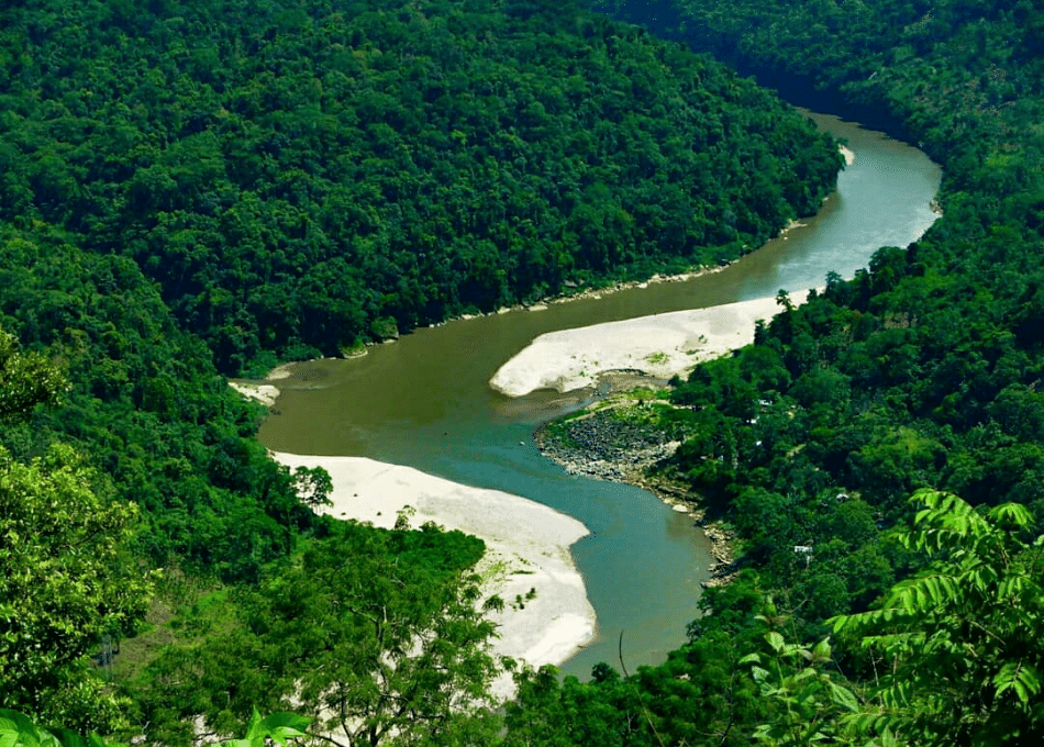 It offers beautiful riverside view in East Garo Hills