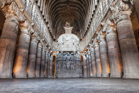 The magnificent Ajanta Caves, renowned for their ancient Buddhist rock-cut paintings and sculptures.