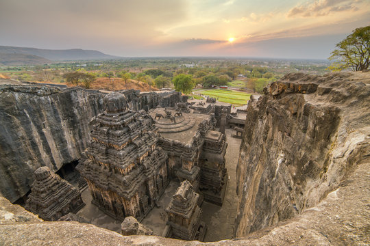 The magnificent rock-cut Kailasa Temple at the Ellora Caves is one of West India's Famous Temples.