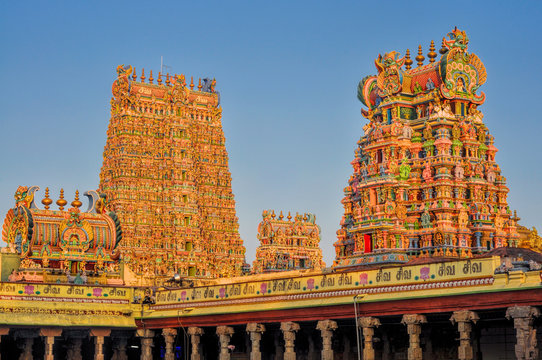A detailed view of the intricately sculpted pillars and deities inside Madurai's Meenakshi Amman Temple, showcasing the artistry of South India's Best Temples.