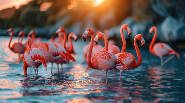 Flamingos wading in the shallow waters of Pulicat Lake Bird Sanctuary, a critical coastal habitat among South India's Famous Wildlife & Bird Sanctuaries.