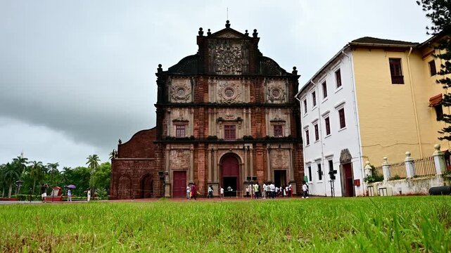 The ornate facade of the Basilica of Bom Jesus, a UNESCO World Heritage Site in Goa.