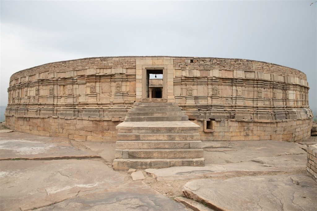 The circular open-air ruin of the Chausath Yogini Temple, a unique and mystical tantric shrine among Central India's Famous Temples.