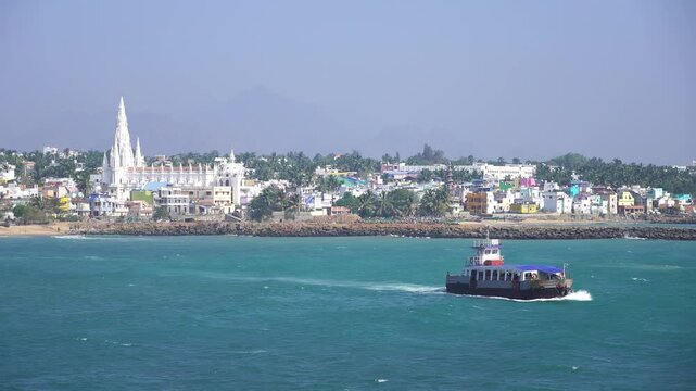 Aerial view of the coastal town of Kanyakumari.