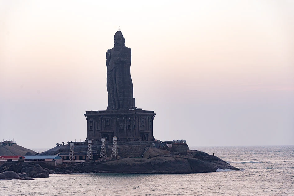 The Thiruvalluvar Statue seen from the mainland in Kanyakumari.