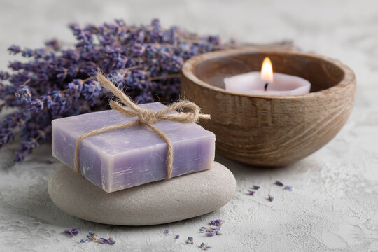 A variety of artistically made homemade candles and herbal soaps.