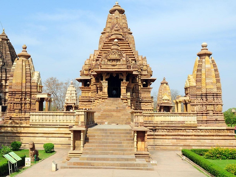 The beautifully preserved sandstone form of Lakshmana Temple, adorned with celestial carvings, a key monument in Central India's Famous Temples.