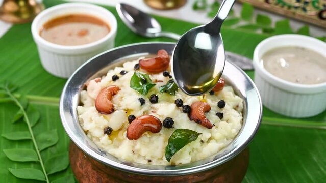 A traditional pot of sweet Pongal dish.