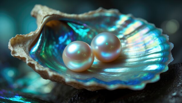 A collection of necklaces and earrings made from white pearls and painted seashells.