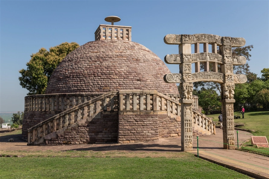 The smaller Stupa 3 with its single gateway, a significant place to visit in Sanchi's complex