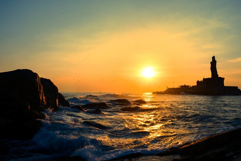Sunset Point, the famous vantage point for viewing sunsets in Kanyakumari.