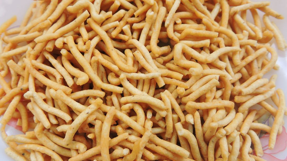 Bikaner a colorful plate of famous Bikaneri bhujia and other local snacks.