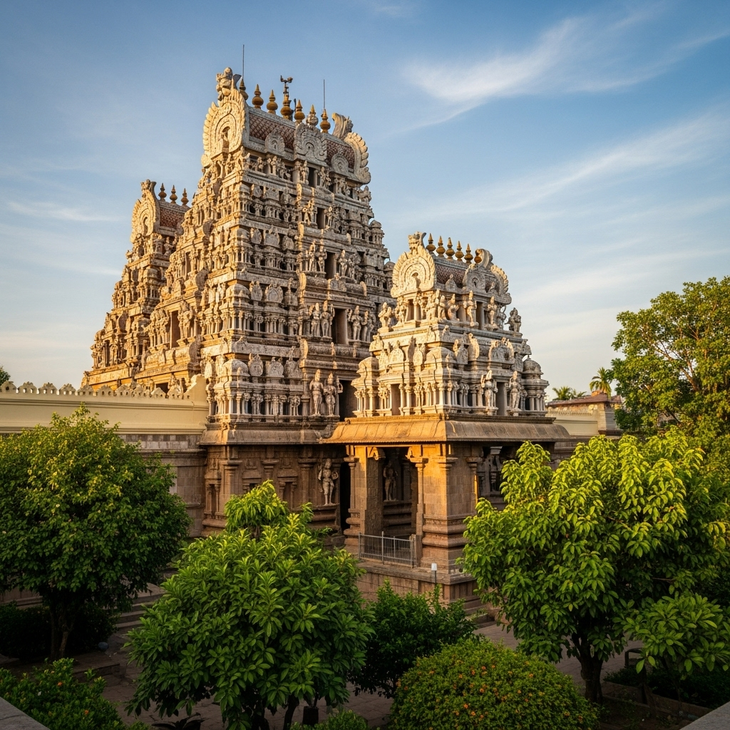 A wide-angle view of the Tirumala temple complex from the hills.