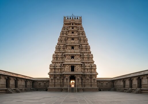 The grand gopuram (gateway tower) of Virupaksha Temple, an ancient and active center of devotion among Central India's Famous Temples.