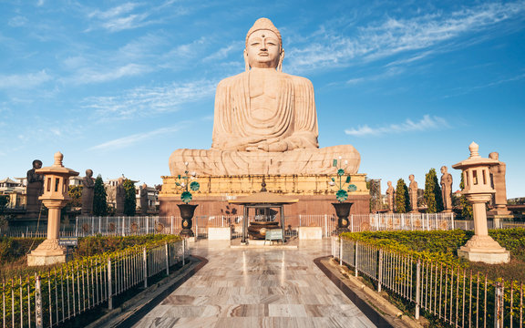 The Mahabodhi Temple complex in Bodh Gaya under the sacred Bodhi Tree.