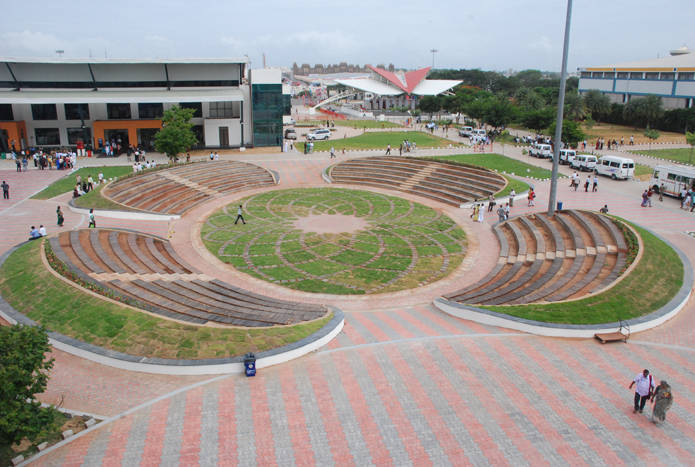 The main building of Codissia Trade Fair Complex, a major business event place to visit in Coimbatore.