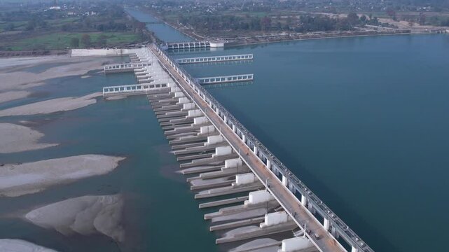 The large Gandak River Barrage, an engineering project vital for irrigation and power.