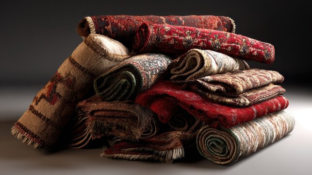 A pile of handwoven shawls and rugs from Kutch.