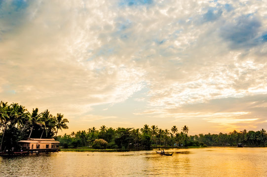 A vibrant sunset over the Arabian Sea viewed from the coast of Kollam.