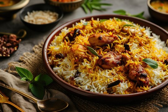 A flavorful and aromatic plate of Kozhikode-style chicken biryani.