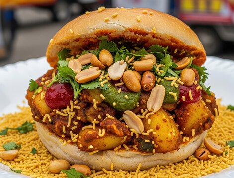 A served plate of Kutchi Dabeli, a popular local potato snack.