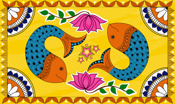 Intricate and colorful folk art paintings depicting nature and mythology.