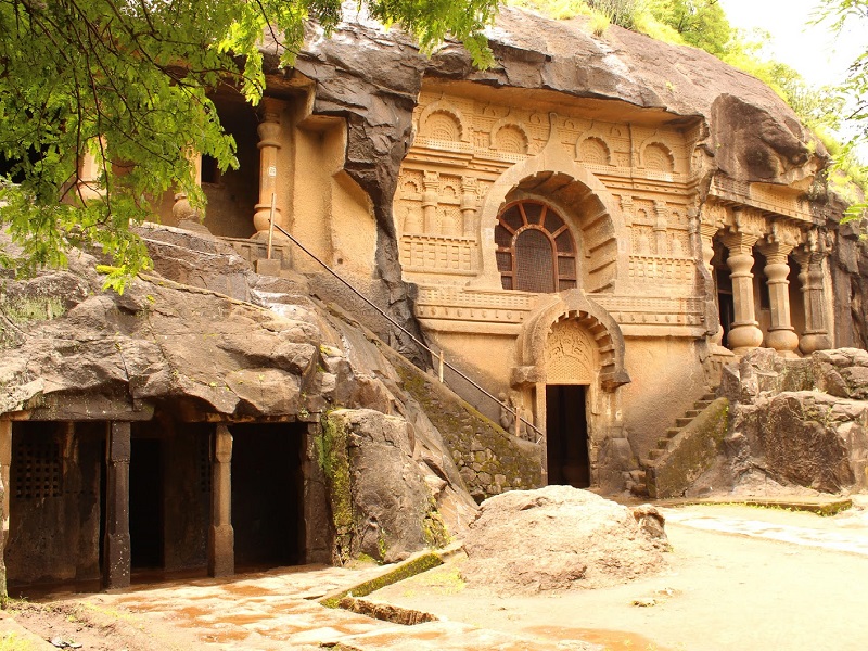 Rock-cut Buddhist viharas and prayer halls inside the ancient Nasik Caves complex.
