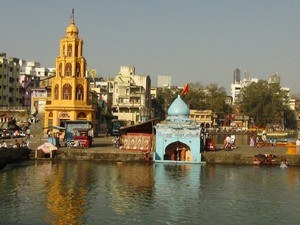Sacred Ramkund ghat on the Godavari River, a major ritualistic place to visit in Nashik.