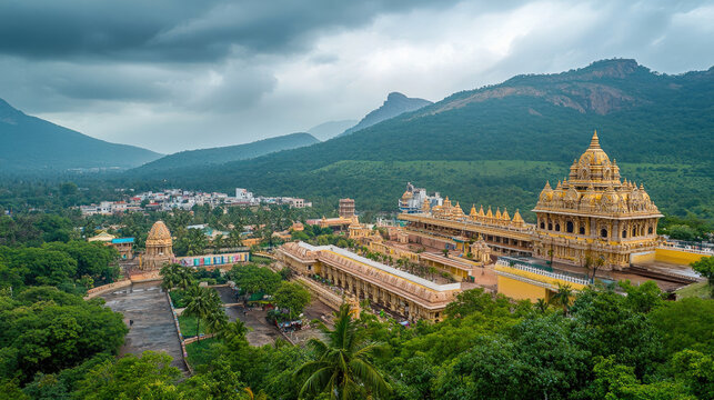 The ornate gopuram (tower) of the Tirupati Temple, a major pilgrimage site near Kanchipuram.