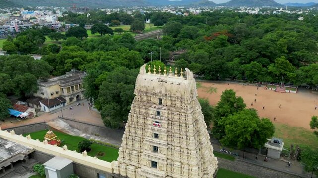 Aerial view of the historic granite ramparts and moat of Vellore Fort, a foremost place to visit in Vellore.