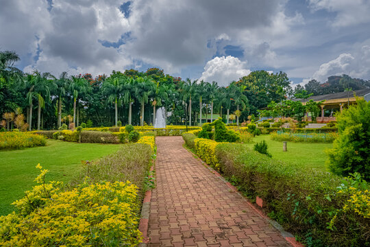 Panoramic view of the hills and lake at Yelagiri hill station near Vellore.