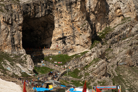 Amarnath Cave shrine, a holy ice lingam inside a mountain cave.
