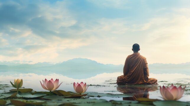 People seated in meditation at a serene Buddhist center in Dharamshala.