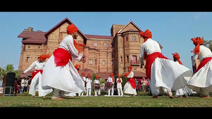 Performers dancing the lively Kud folk dance at a festival in Jammu. Performers dancing the lively Kud folk dance at a festival in Jammu.