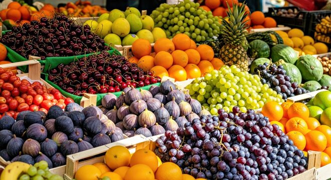 A basket of fresh local fruits and traditional sweets.