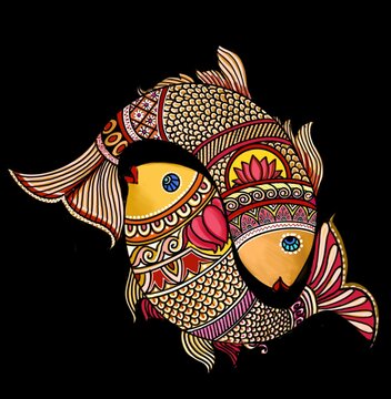 Intricate and colorful Madhubani Paintings on paper or cloth.