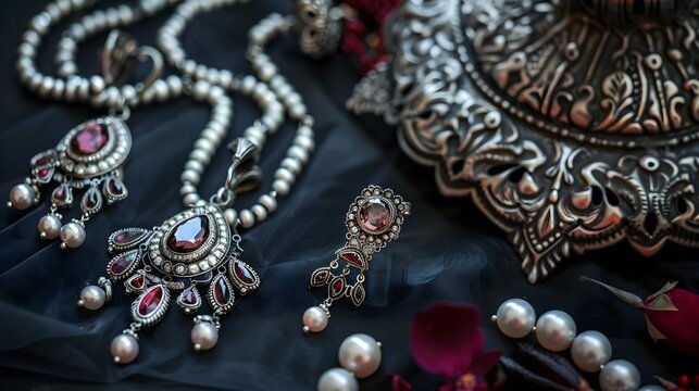Intricate Rajkot Silver Jewellery on display.
