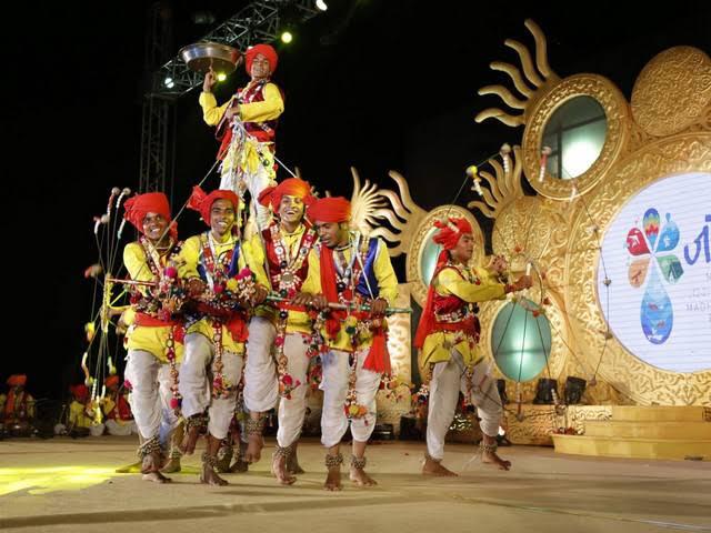 Dancers performing the energetic Ahirai folk dance.