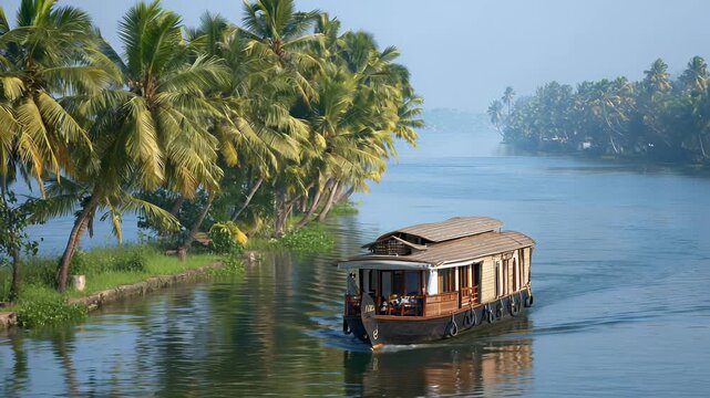 Alappuzha houseboat on backwaters, a serene cruising place to visit near Ernakulam.