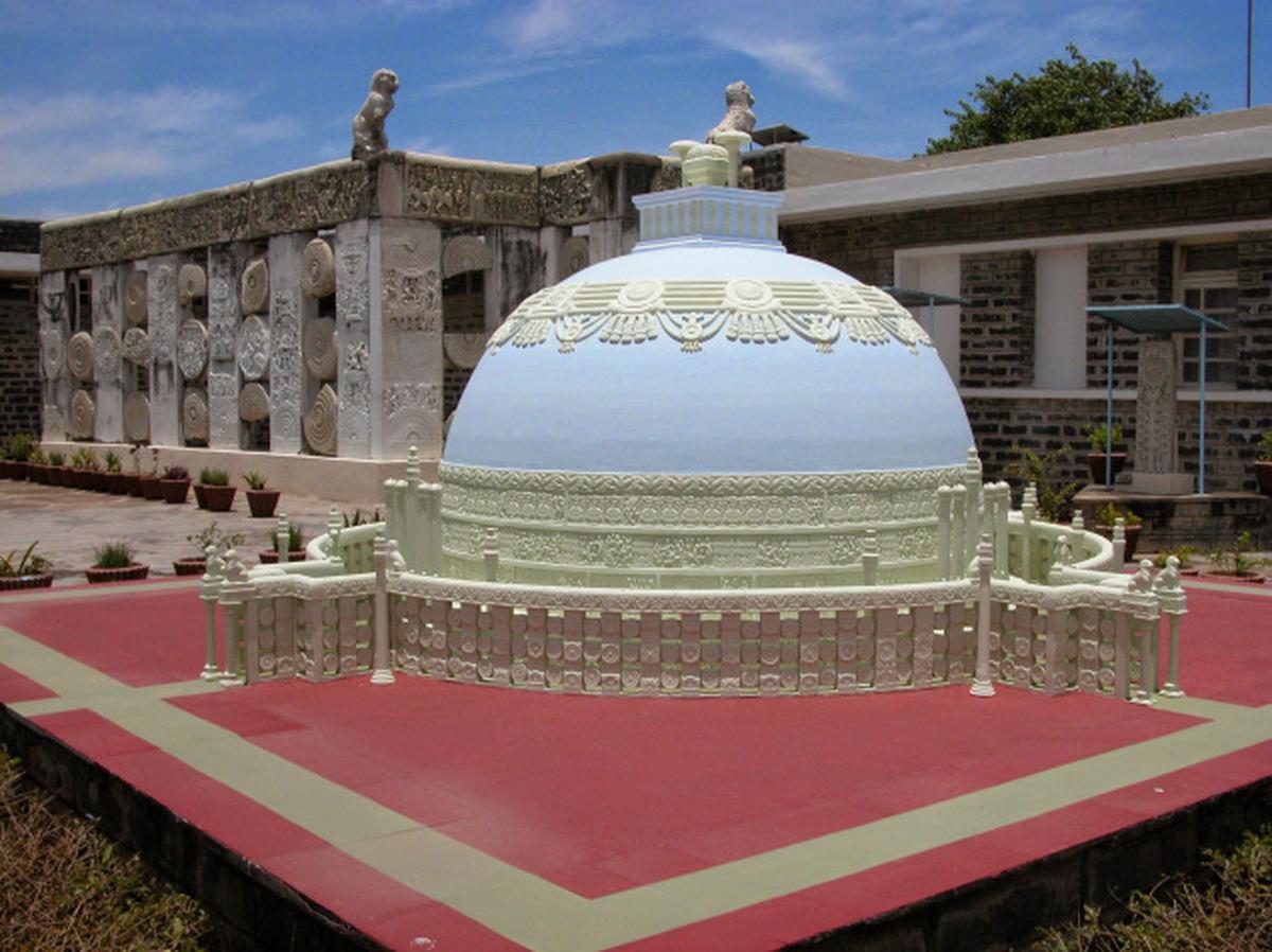 Illuminated view of the Dhyana Buddha Statue at night in amaravati.