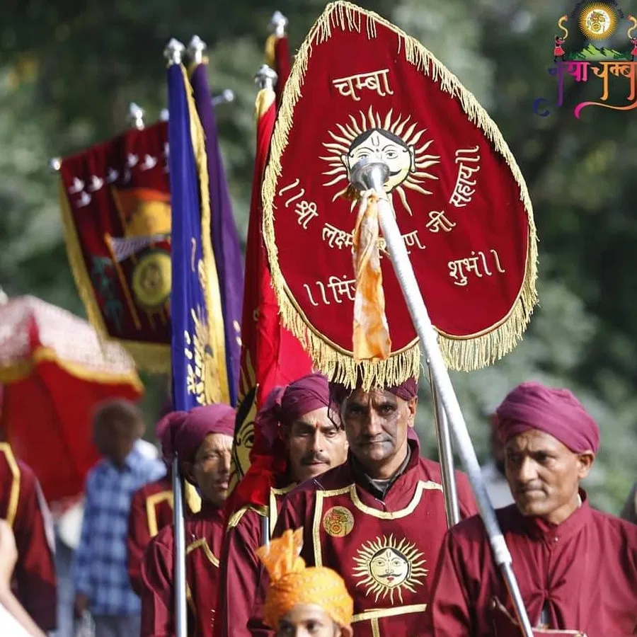 A vibrant crowd celebrating the traditional Minjar Mela festival in Chamba.
