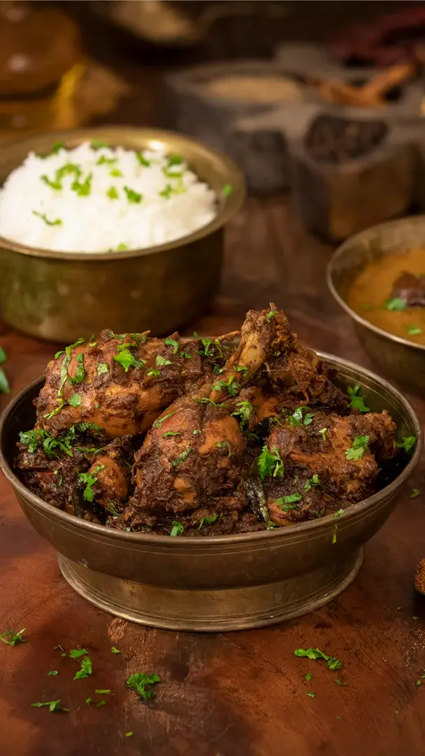 Chettinad Pepper Fry, a fiery dry preparation of meat or vegetables.