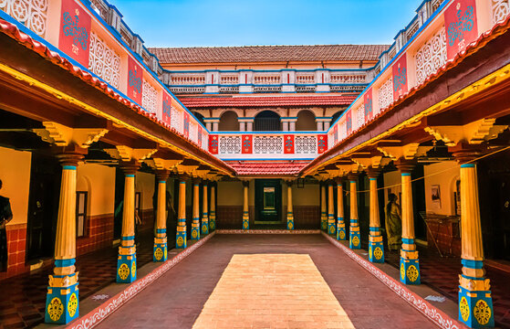 Chettinad mansion, a detailed view of architectural details in a heritage home.
